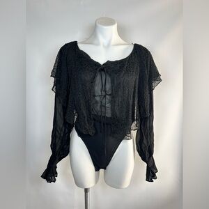 Bonnie Strauss Beaded Sheer Long Sleeve Bodysuit | Whimsy Goth Boho Small